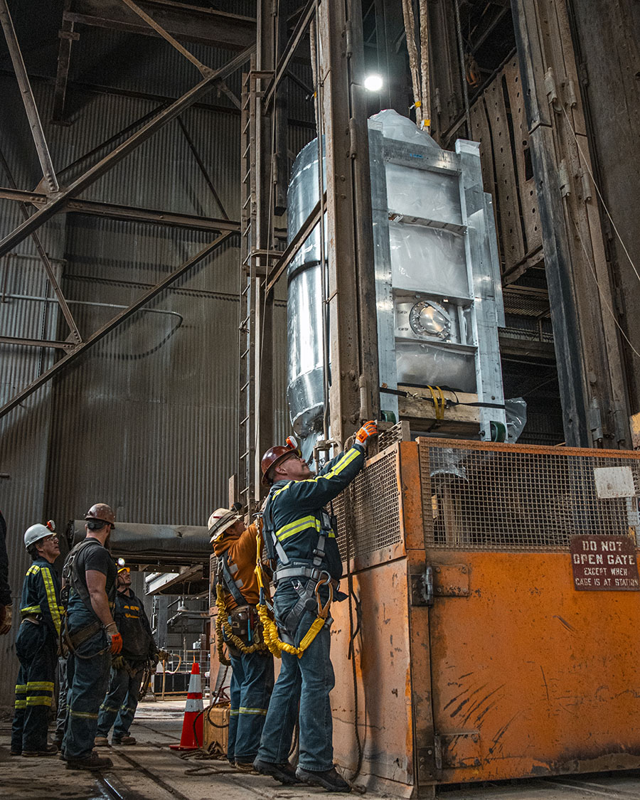 LZ detector hangs in the Yates Shaft