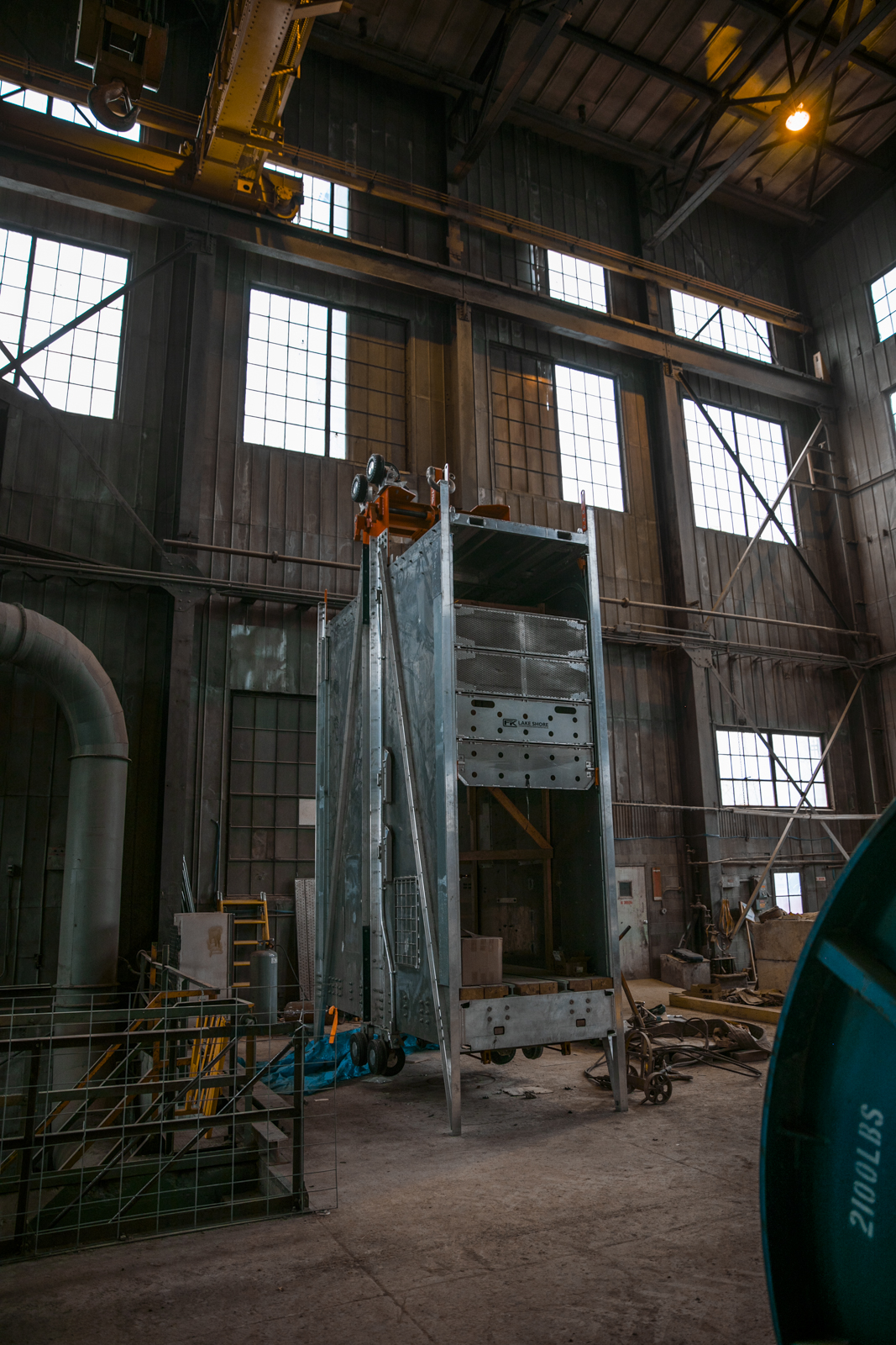 Sitting in the Yates Headframe storage, a new cage awaits installation into the Ross Shaft cage compartment. 