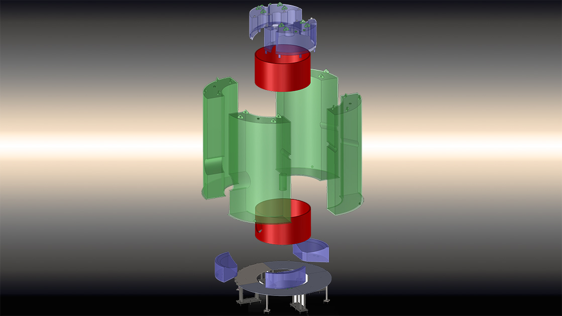 3D rendering of acrylic tanks used in the LZ experiment.