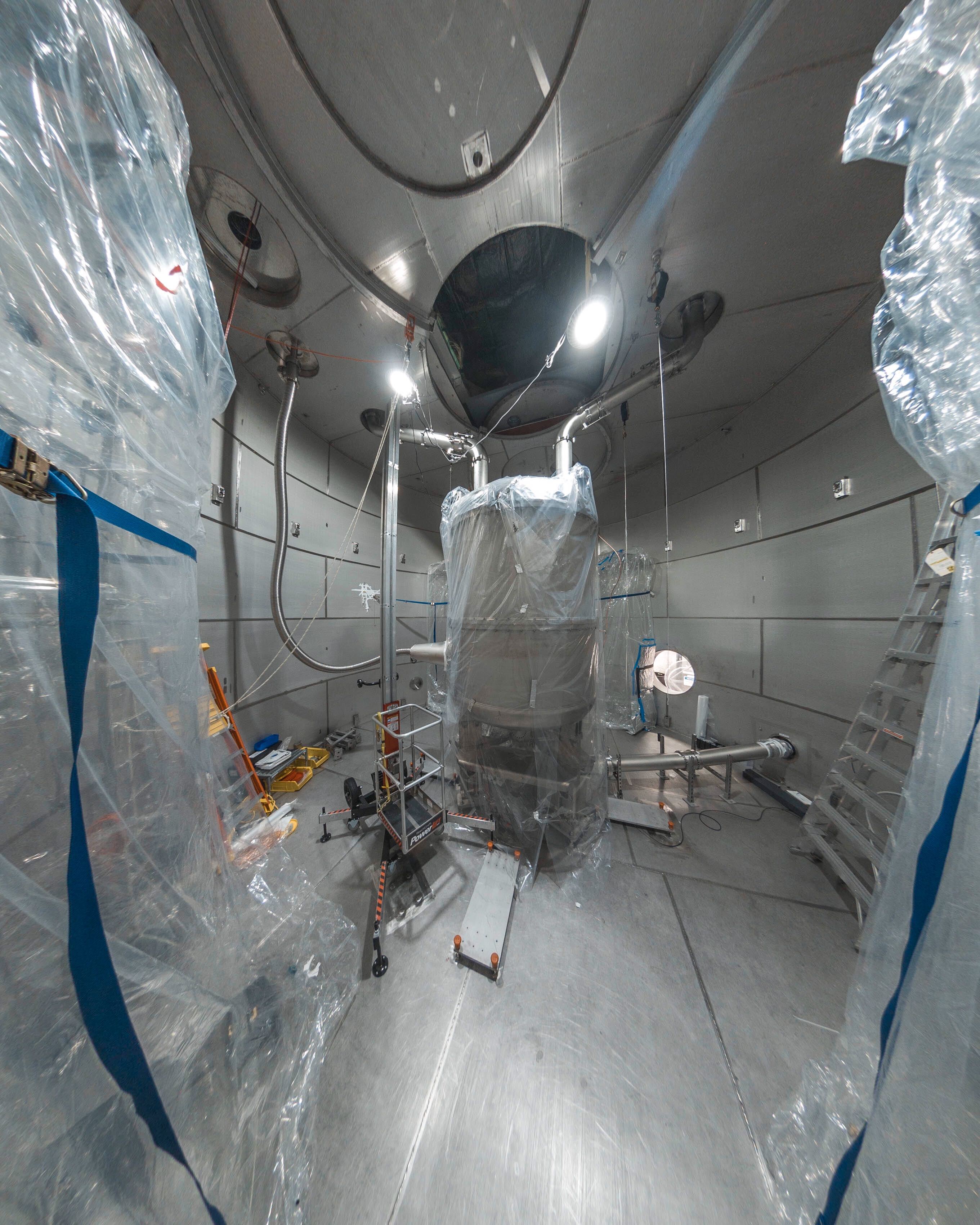 a fish-eye image from inside the LZ water tank