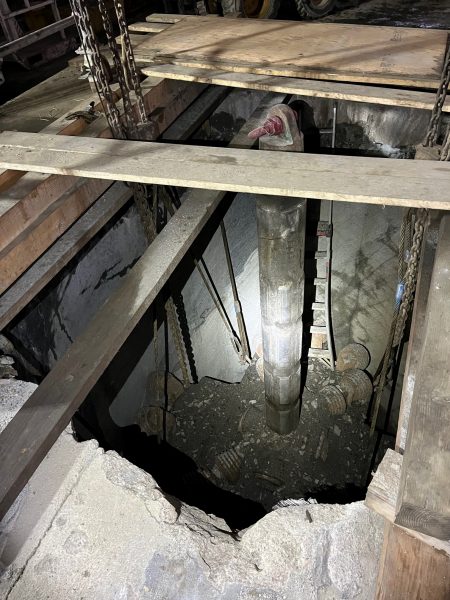 Breakthrough of the raise bore at the 3,650-foot level. Photo: Fermilab