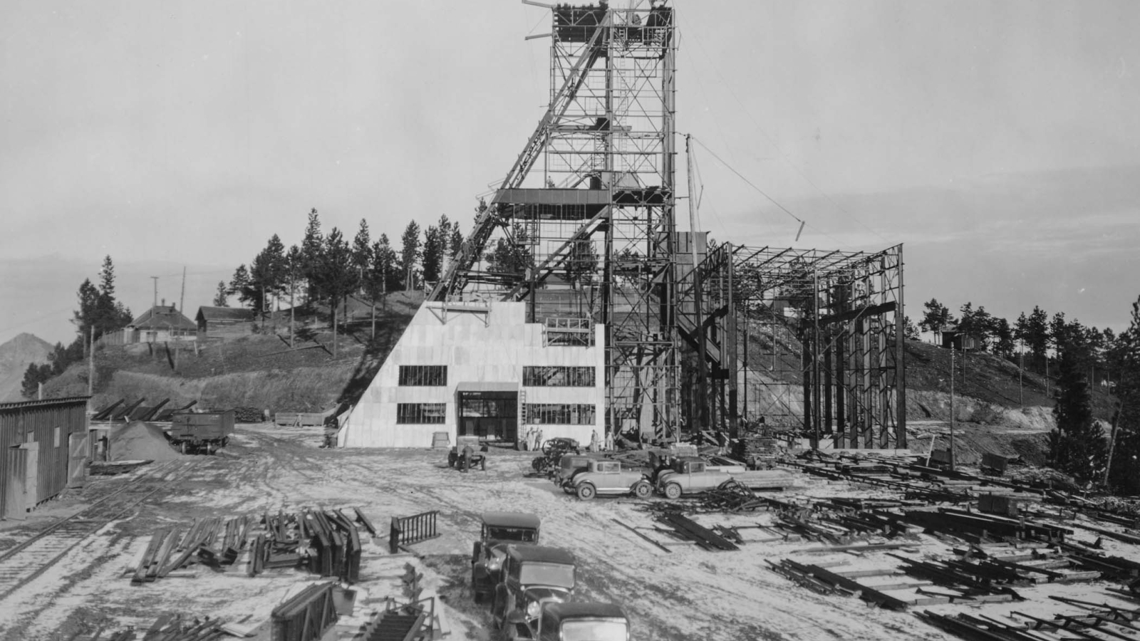 The Ross Shaft Headframe during construction in 1933.