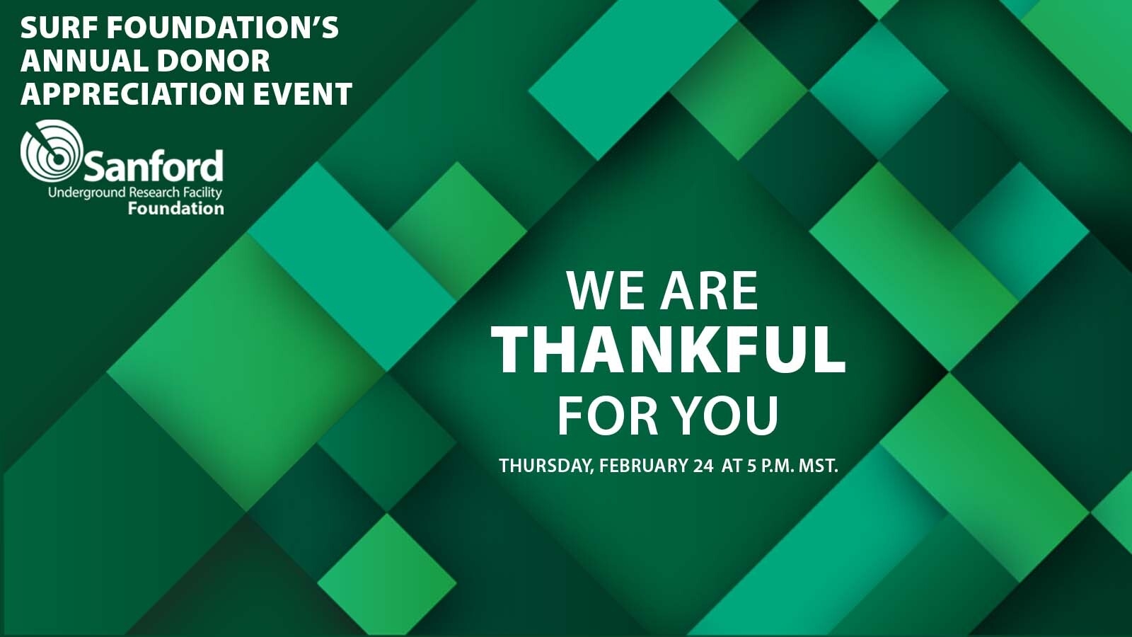 Green abstract shapes with the text "We are thankful for you" in the center