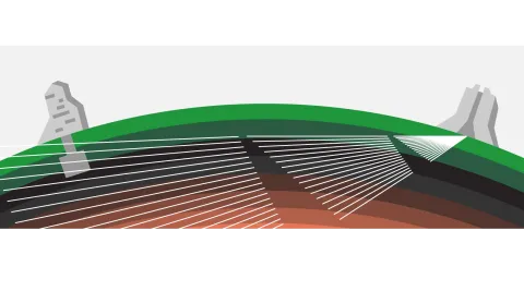 Graphic depicts neutrino beam traveling from Fermilab to Sanford Lab